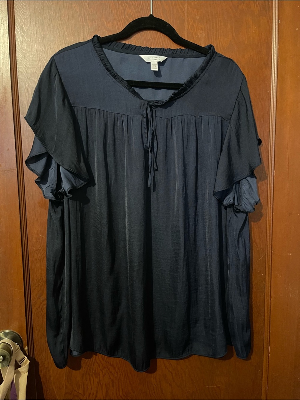 LC Lauren Conrad Navy Blue Flutter Sleeve Blouse, Size 3X